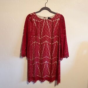 Long Sleeve Red Lace Dress